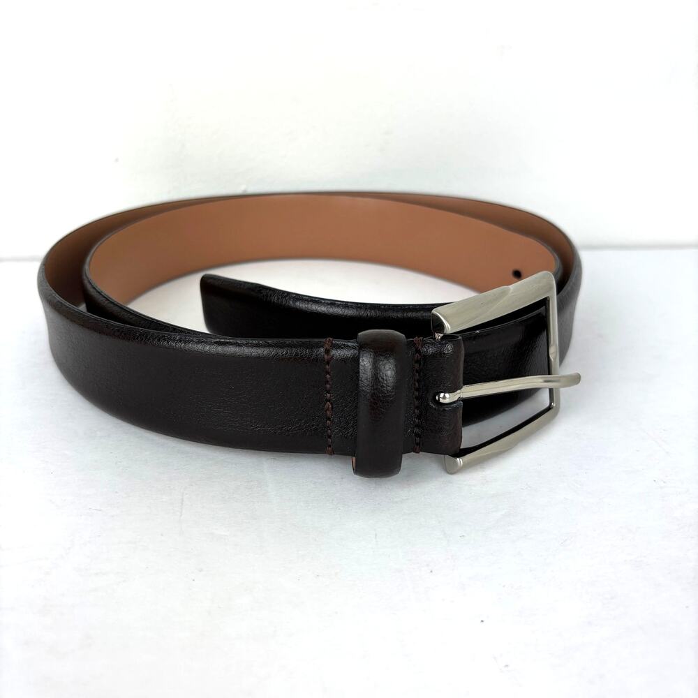 Trafalgar Dark Brown Leather 1.25" Belt 42 Silver Buckle Italy Rafferty